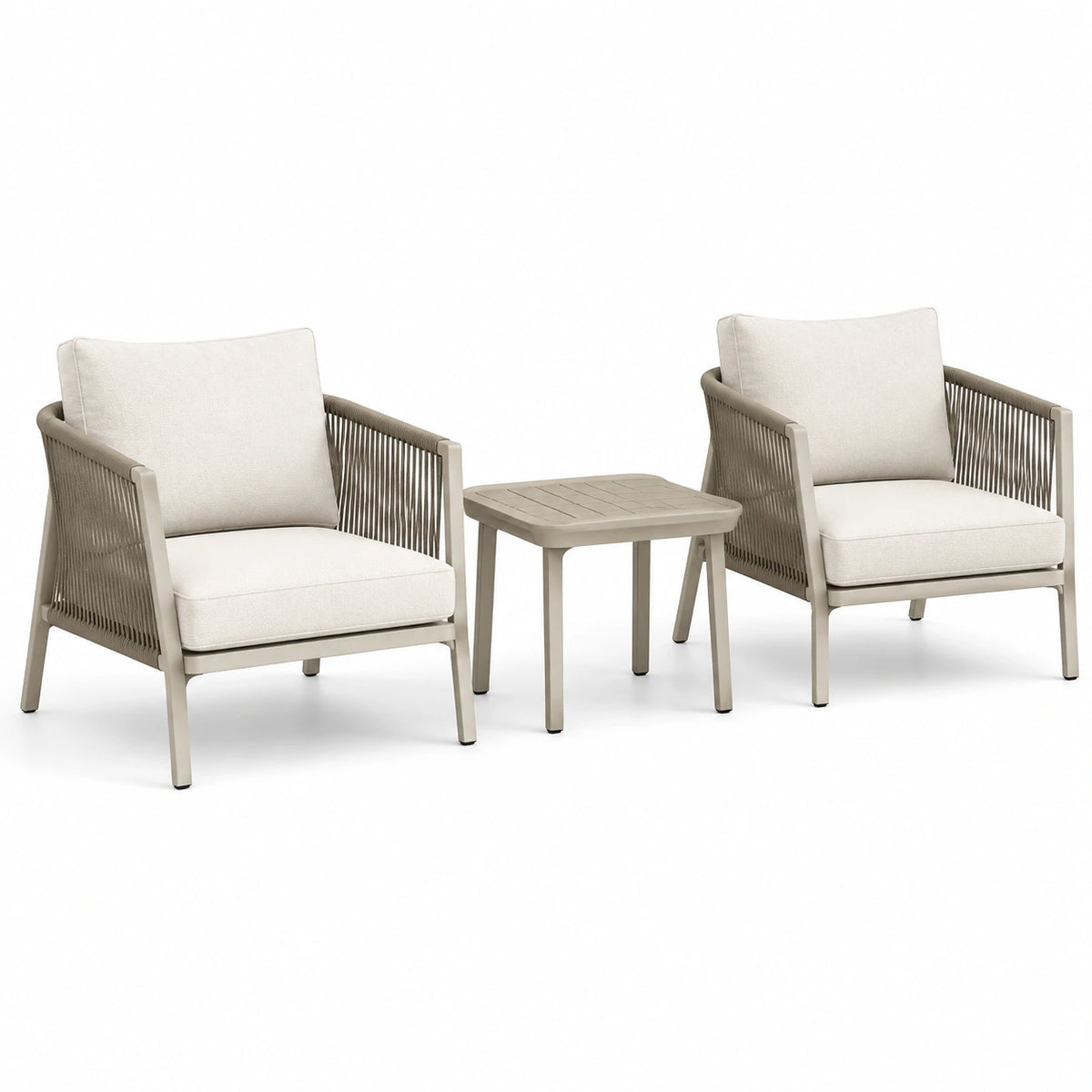 3-teiliges Gartenmöbel-Set mit 2 Sesseln 65 × 70 × 75 cm und Beistelltisch 50 × 50 × 45 cm, Beige/Grau