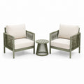 3-teiliges Gartenmöbel-Set mit 2 Sesseln und rundem Beistelltisch, Olivgrün/Creme, Sessel 70 x 75 x 78 cm, Tisch 45 x 45 cm