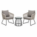 3-teiliges Gartenmöbel-Set Grau/Schwarz mit 2 Seilsesseln und Glastisch, Sessel 70 × 70 × 78 cm, Tisch 50 × 50 × 45 cm