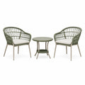 3-teiliges Balkon- und Terrassenset mit 2 Sesseln, rundem Tisch und Sitzauflagen, Grün/Beige/Weiß, Sessel 65 × 60 × 82 cm, Tisch 60 × 60 × 72 cm