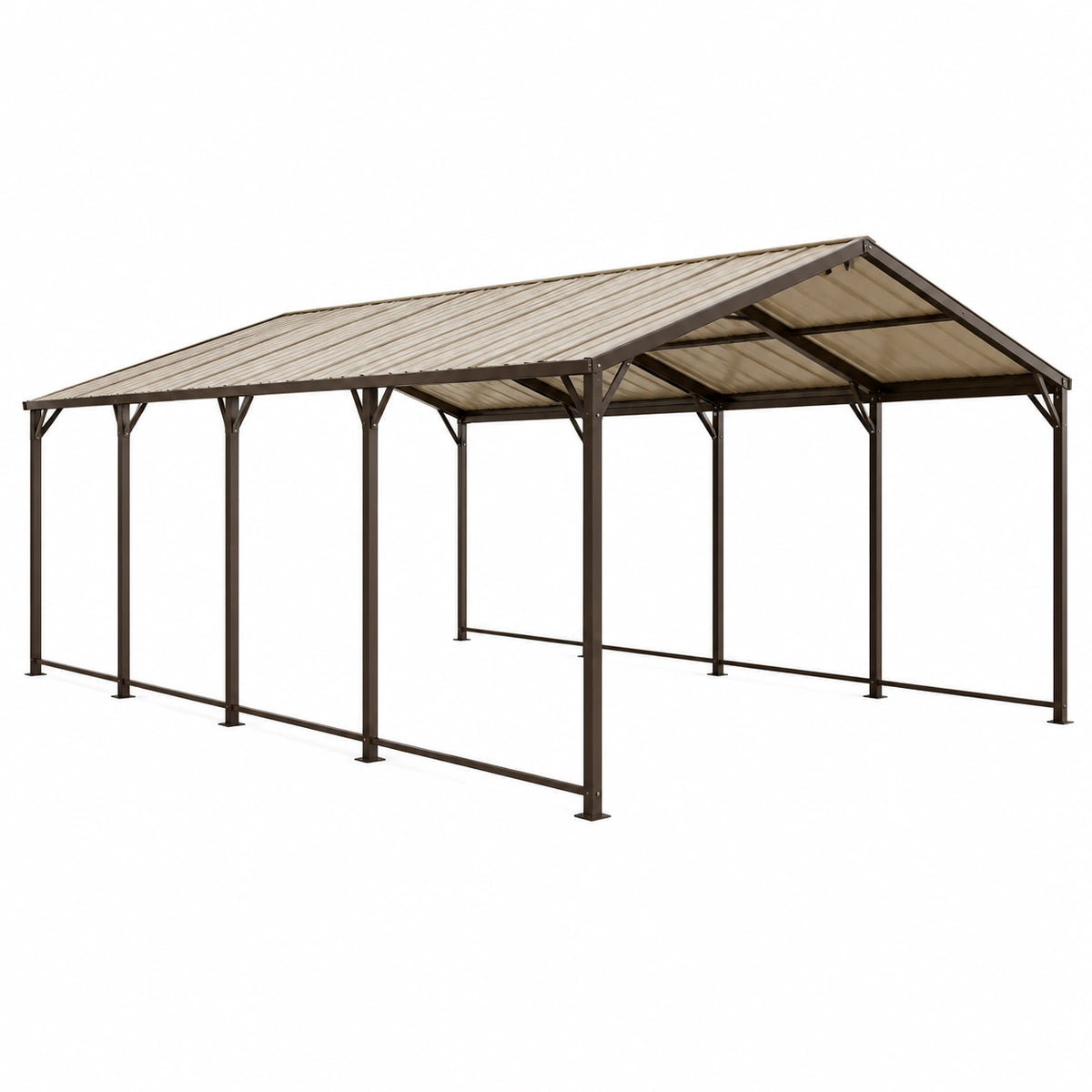 Freistehender Carport 600 × 300 × 270 cm aus braunem Stahl mit transparentem Polycarbonat-Satteldach
