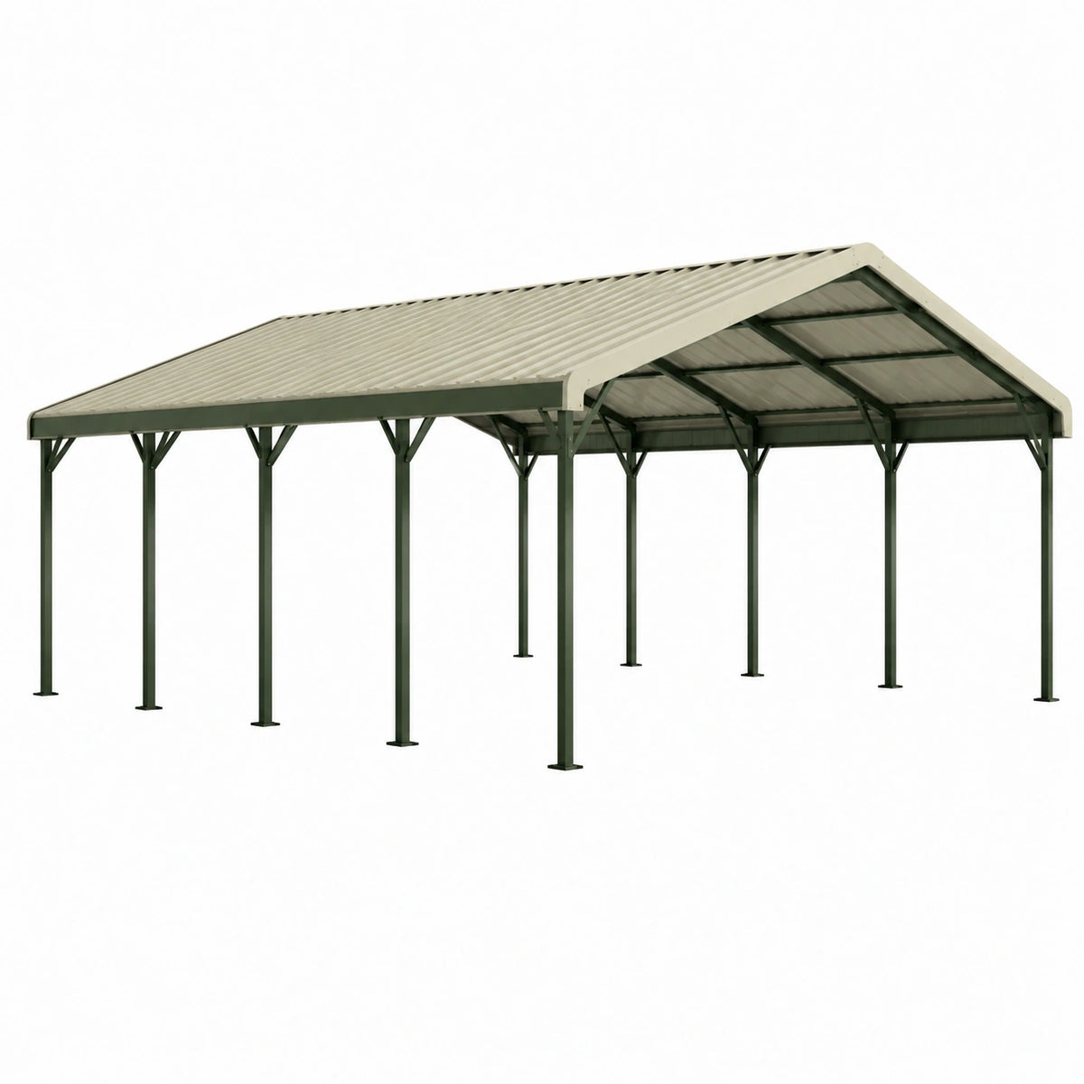 Metall-Carport 600 × 300 × 270 cm mit Satteldach, Dunkelgrün/Beige