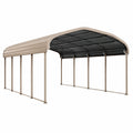 Metall-Carport mit gewölbtem Dach, Beige/Schwarz, 600 × 300 × 280 cm