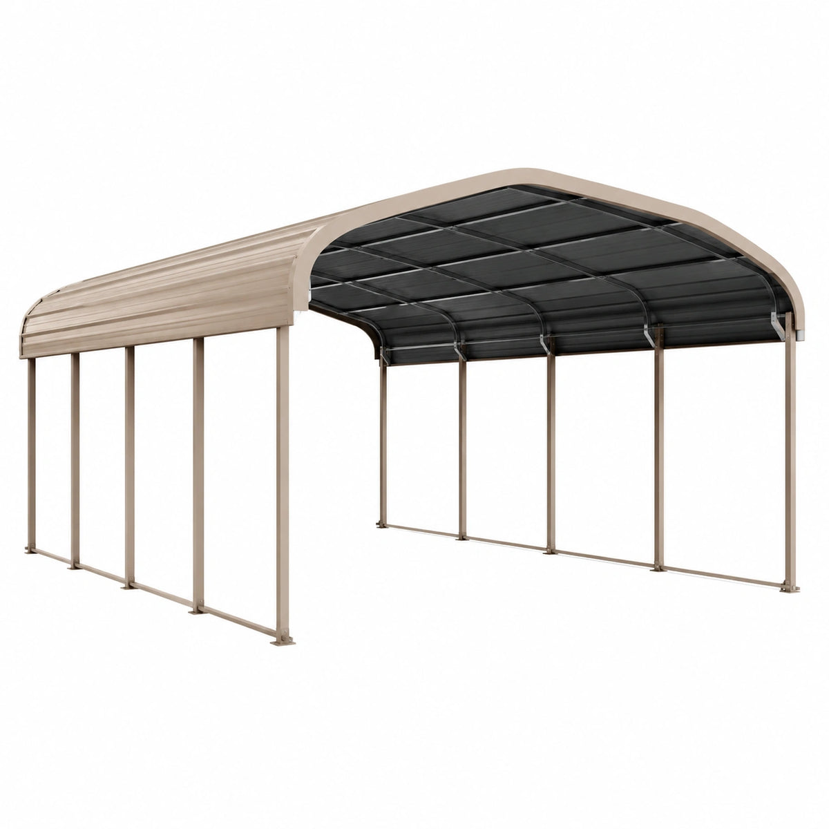Metall-Carport mit gewölbtem Dach, Beige/Schwarz, 600 × 300 × 280 cm