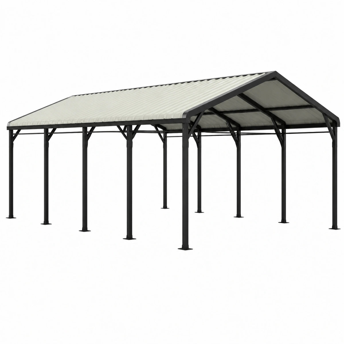 Freistehende Überdachung aus Stahl mit Polycarbonatdach, 600 × 300 × 270 cm, Schwarz/Transparent