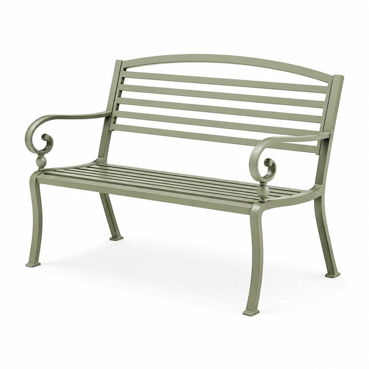 Metall-Gartenbank in Salbeigrün, 120 × 60 × 90 cm, klassischer Stil mit Armlehnen