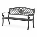 Schwarze Metall-Gartenbank mit Rosenmotiv, 125 x 58 x 85 cm
