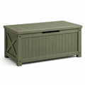 Olivgrüne Kunststoff-Aufbewahrungsbox in Holzoptik mit Deckel, 120 × 60 × 65 cm