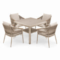 5-teiliges Gartenset aus Aluminium und Seilgeflecht in Beige/Natur, Tisch 100 × 100 × 75 cm
