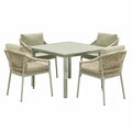 5-teiliges Gartenmöbel-Set mit 4 Armlehnstühlen und Tisch, 90 × 90 × 75 cm, Salbeigrün/Beige