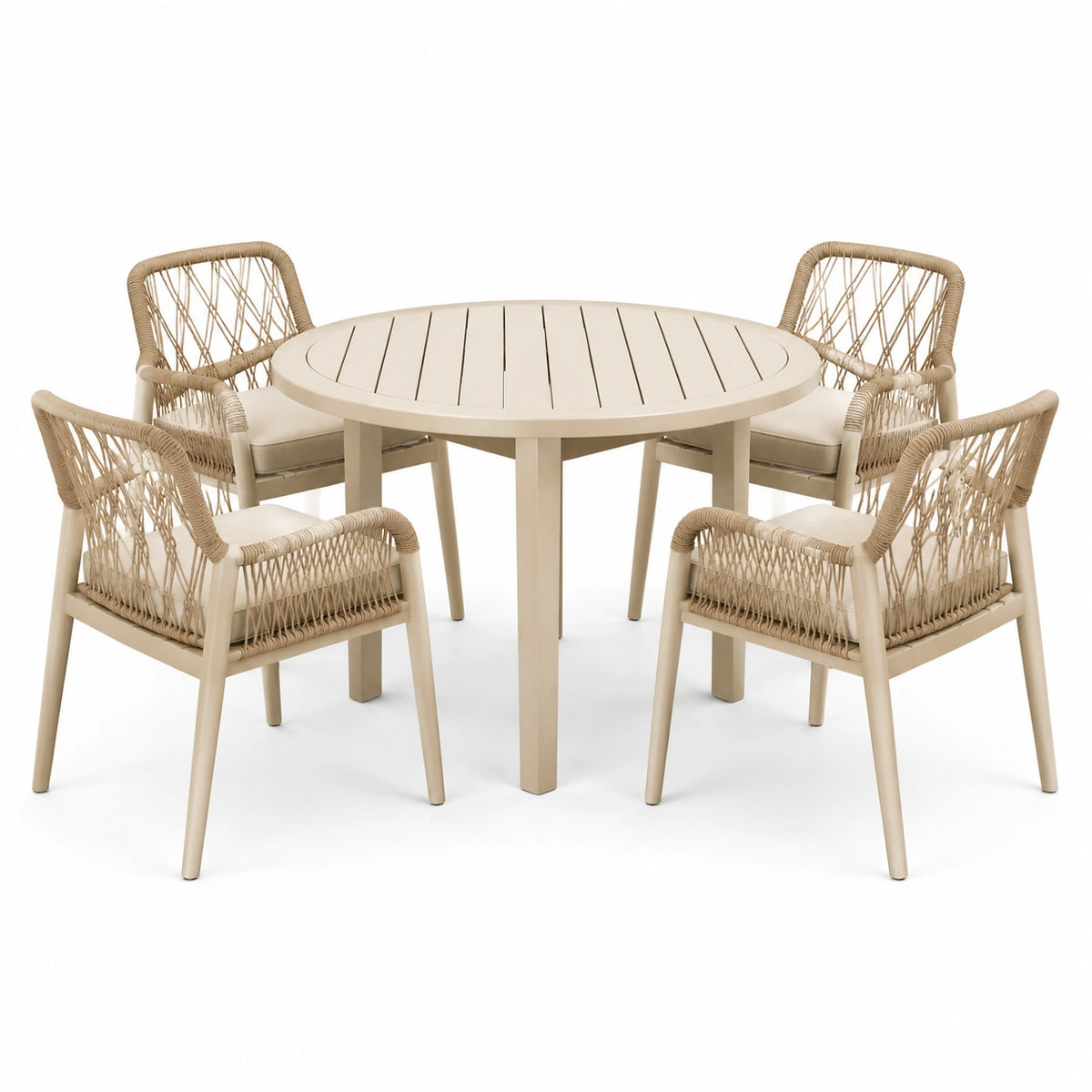 5-teiliges Gartenmöbel-Set Beige mit rundem Tisch Ø 100 x 75 cm und 4 Armlehnstühlen 60 x 65 x 82 cm