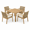 5-teiliges Gartenmöbel-Set aus Holz in Natur/Beige, Tisch 90 × 90 × 75 cm, Stühle 60 × 63 × 85 cm