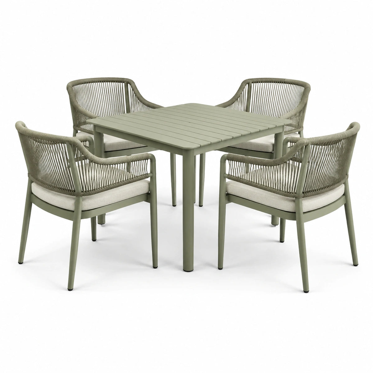 5-teiliges Gartenmöbel-Set Olivgrün/Beige mit Tisch 90 × 90 × 75 cm und 4 Armlehnsesseln 63 × 60 × 76 cm