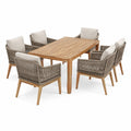 7-teiliges Set in Natur/Grau/Beige mit Tisch 200 x 100 x 75 cm und 6 Armlehnstühlen 62 x 65 x 82 cm