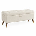 Aufbewahrungsbank mit Stauraum, gepolsterter Textilbezug in Creme, 120 × 45 × 48 cm