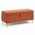 Gepolsterte Sitzbank mit Stauraum aus Rippstoff in Terrakotta, goldfarbene Metallfüße, 120 × 45 × 48 cm