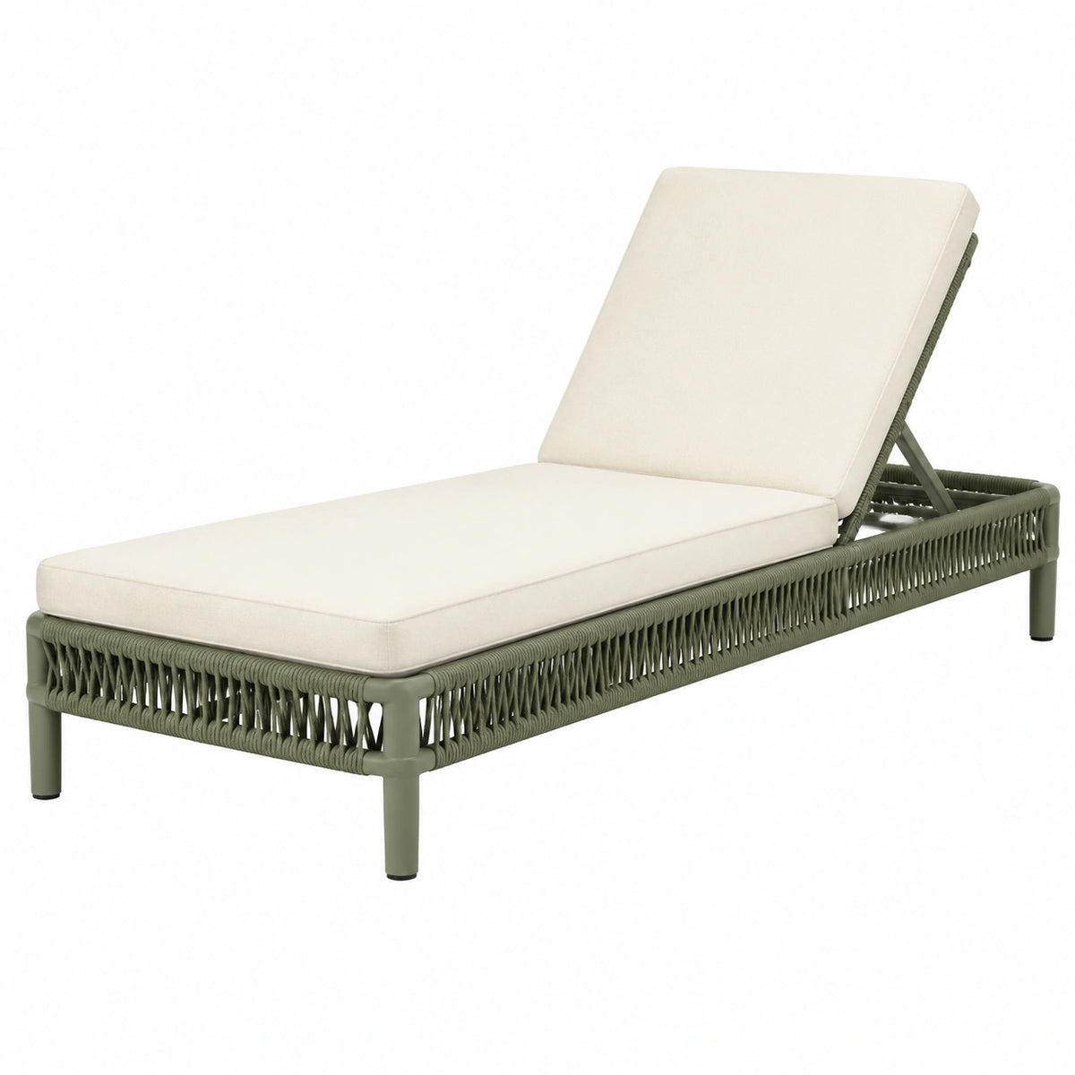Gartenliege 200 × 75 × 85 cm aus Metall und Kunststoffgeflecht in Grün/Creme mit verstellbarer Rückenlehne