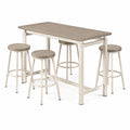 5-teiliges Bartisch-Set aus lackiertem Metall in Beige, Tisch 120 × 60 × 91 cm, 4 Hocker Ø 36 × 65 cm