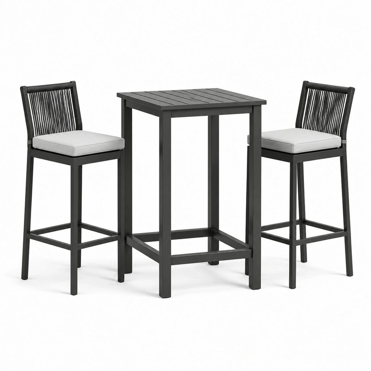 3-teiliges Bar-Set Schwarz/Hellgrau mit Tisch 70 × 70 × 105 cm und 2 Stühlen 45 × 56 × 110 cm