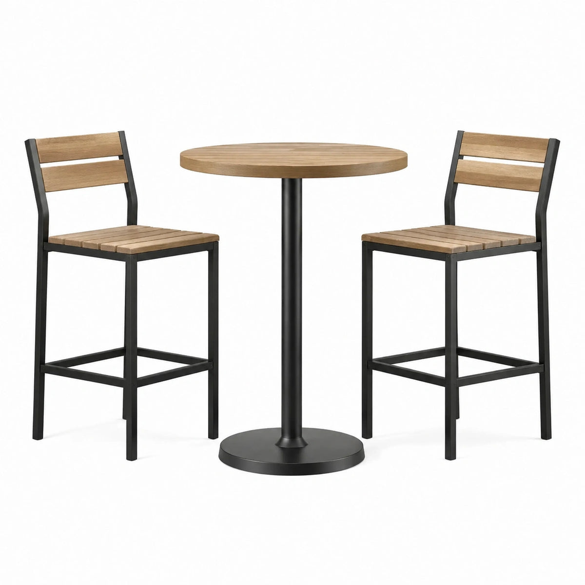 3-teiliges Bar-Set für Balkon und Terrasse, Ø 60 × 100 cm, Stühle je 42 × 46 × 100 cm, Natur/Schwarz