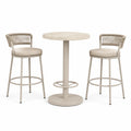 Beiges Bartisch-Set mit 2 Barhockern, Metallgestell und Steinoptik, 70 × 95 cm