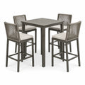 5-teiliges Bar-Set mit Tisch 100 × 100 × 105 cm und 4 Barstühlen 57 × 61 × 112 cm, Anthrazit/Grau/Hellgrau